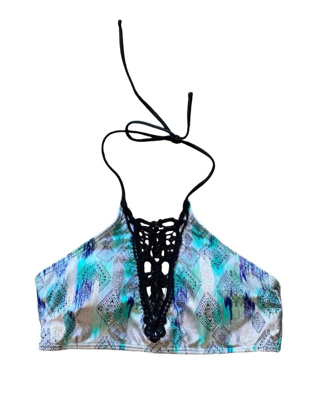 Blue and Black Halter Bikini Top